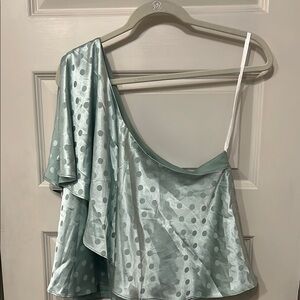 House of Harlow 1960 Green Asymmetrical Ruffled One Shoulder Top